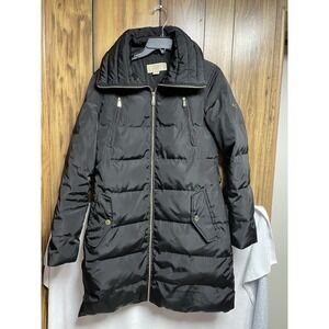 Michael Kors Down Womens Medium Black Full Zip Long Puffer Jacket MK Logo